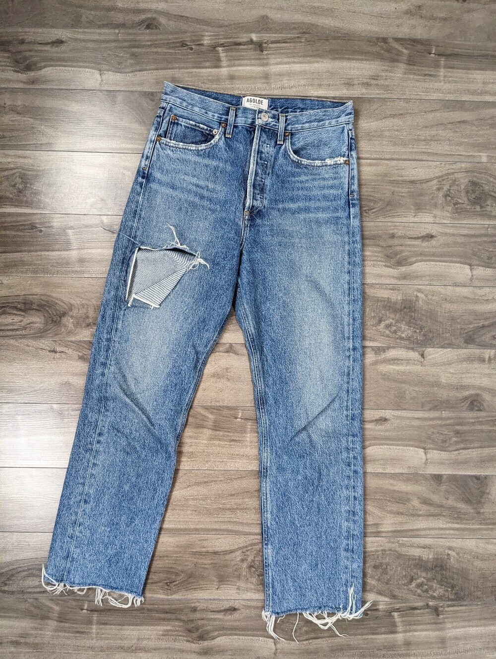 Agolde 90's Jean Size 25 Medium Blue Distressed Mid Rise Loose Fit